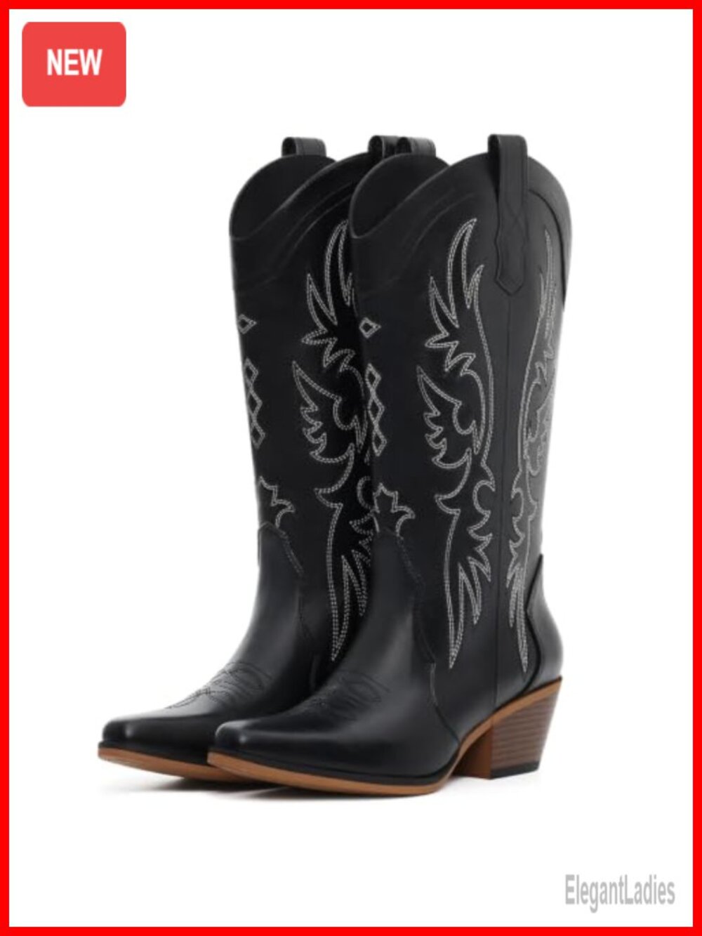 Women's Cowboy Boots Mid Calf Snip Toe Faux Leather Western